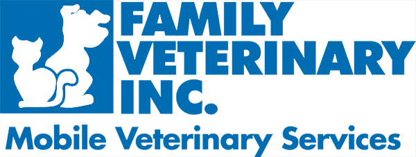 Blue silhouette of a cat and dog with text: "Family Veterinary Inc. Mobile Veterinary Services.